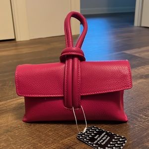 Soft leather full grain clutch and cross body purse - magenta
